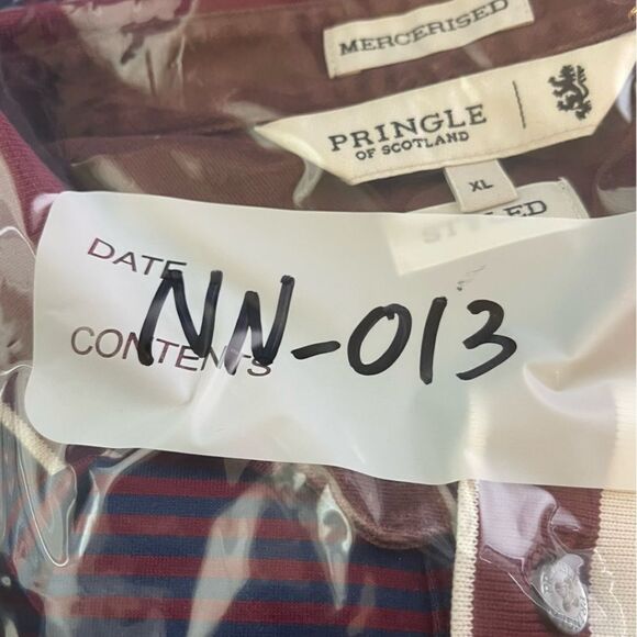 Pringle of Scotland Maroon-Navy-White Striped Luxury Polo in Size XL - Picture 6 of 6